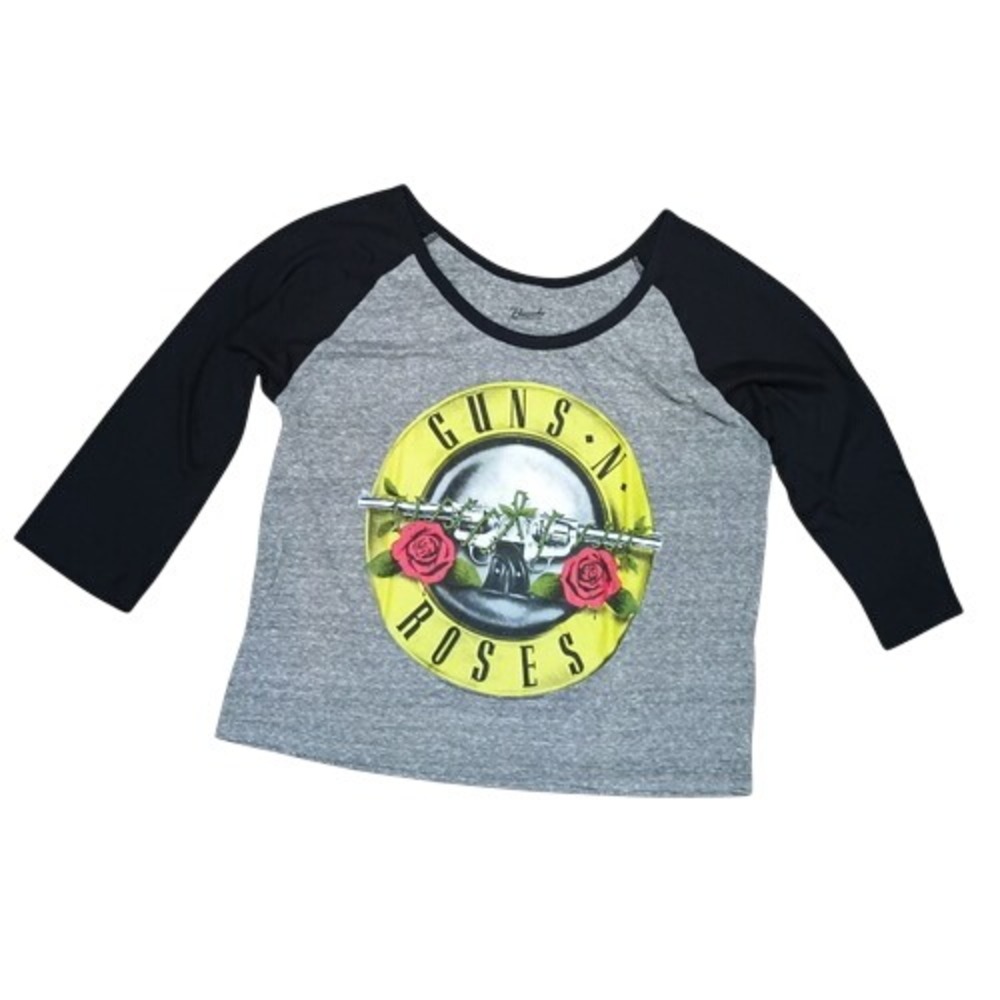 Bravado Guns N Roses Appetite 4 Destruction Black Gray 3/4 Sleeve Crop T-Shirt M